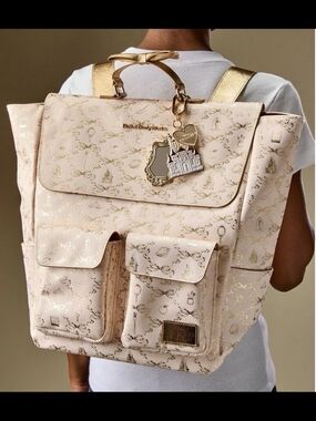 Bath & Body Works Princess Fairytale Cream Backpack with Gold Accents and Charm